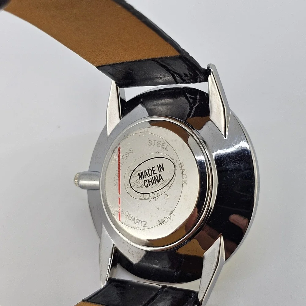 42MM Men's Watch‎ Roman Numerals Tan Dial Black Leather Bands New Battery